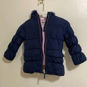 Osh kosh girls puffy coat size small 4, navy and purple